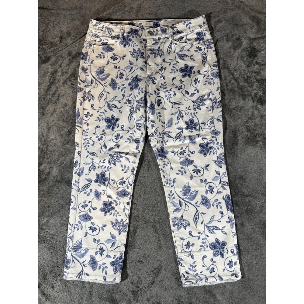 J. Jill Denim Jeans Womens 10 White Blue Floral Cropped Authentic Fit Stretch